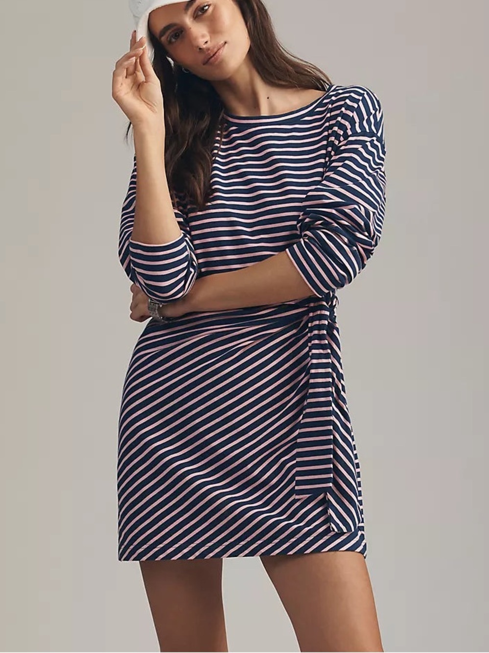 Anthropologie Daily Practice Striped Long Sleeve Wrap Mini Dress Pink & Blue